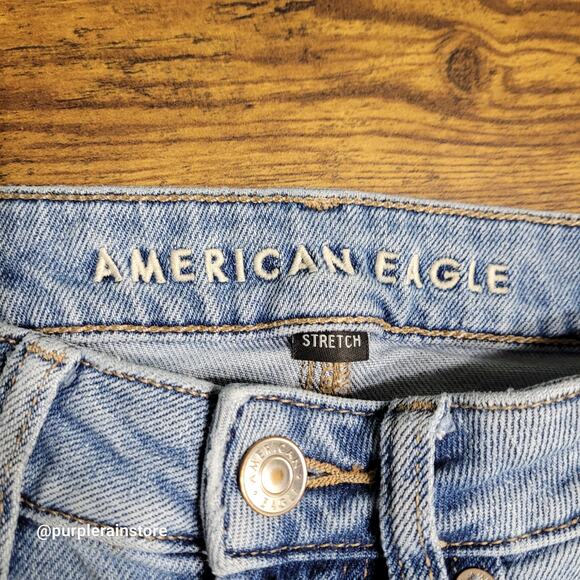 American Eagle Mom Jeans 00 S High Rise Medium Light Wash Stretch Denim - Picture 4 of 12